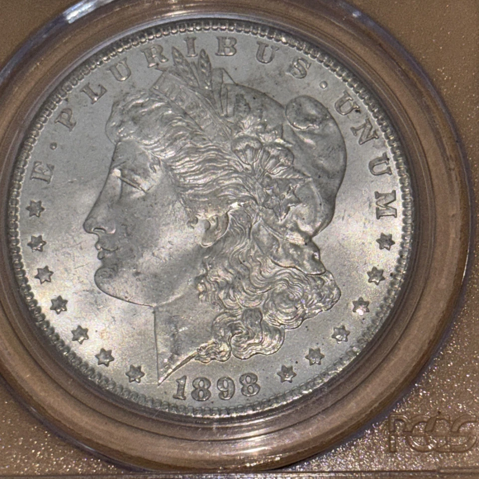 Серебряный Моргановский доллар 1898-0 1 доллар - PCGS MS 64 оценка/KeyDate -оригинал  - Изображение 2 из 4