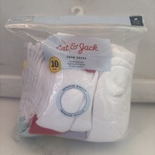 2/10pk Cat Jack White w/colored Heels Crew Socks Small Shoe 5 1/2 -8 1/2-04