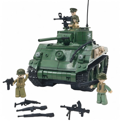 #ad #ad WWII M4A1 Sherman Tank Building Blocks Set 726 Pieces GJ USSH $44.28