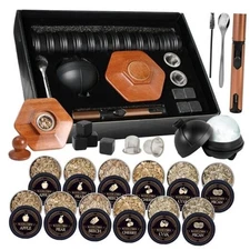 23Pcs Whiskey Smoker Kit with Torch-12 Wood Chips, Ice Ball Mold, Cocktail 