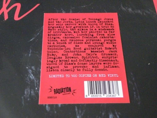 LYDIA LUNCH 'QUEEN OF SIAM' LP ITALY RADIATION 2022 REISSUE OF 1980 LP RED VINYL