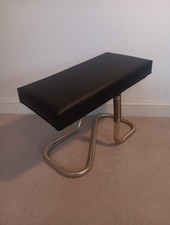 RESTALEG Black Vinyl Topped Brass Flexible Footstool Leg Rest Vintage Retro 