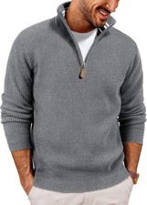 Men's Slim Fit Quarter Zip Pullover Lightweight Knit Sweater Casual Fall Wear