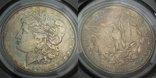1900 Morgan Dollar PCGS AU-58 - Smoky Blue, Green, & Crimson Hue Toning!