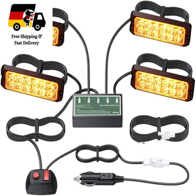 EYPINS Front Flash 4x12 LED Strobe Warning Light 8 Modes 48