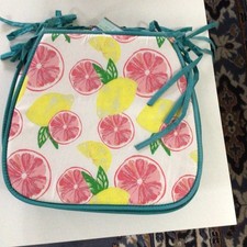 Set of 6 Same Vintage Thin Cushion Chair Pads w/green ties, FRUITS,