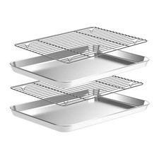 Baking Sheet with Wire Rack Set 2 Quarter Sheet Pans  2 Wire Racks Stainless S