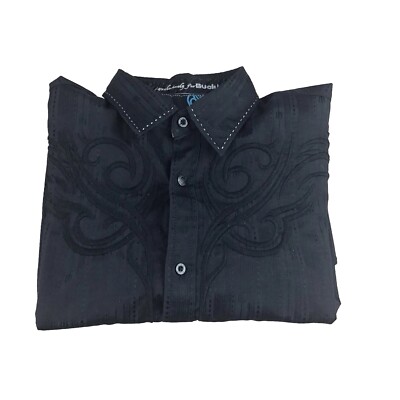 Roar Maverick Buckle Exclusive Men's Black Striped Embroidered Button Shirt Sz L