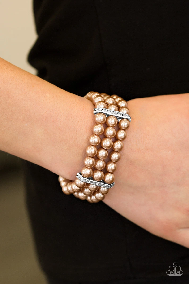 Paparazzi Royal Wedding Bracelet Brown pearl stretch rhinestone