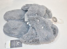 PJ Couture Slippers Faux Fur Gray With Pearls Size 9/10 Women's