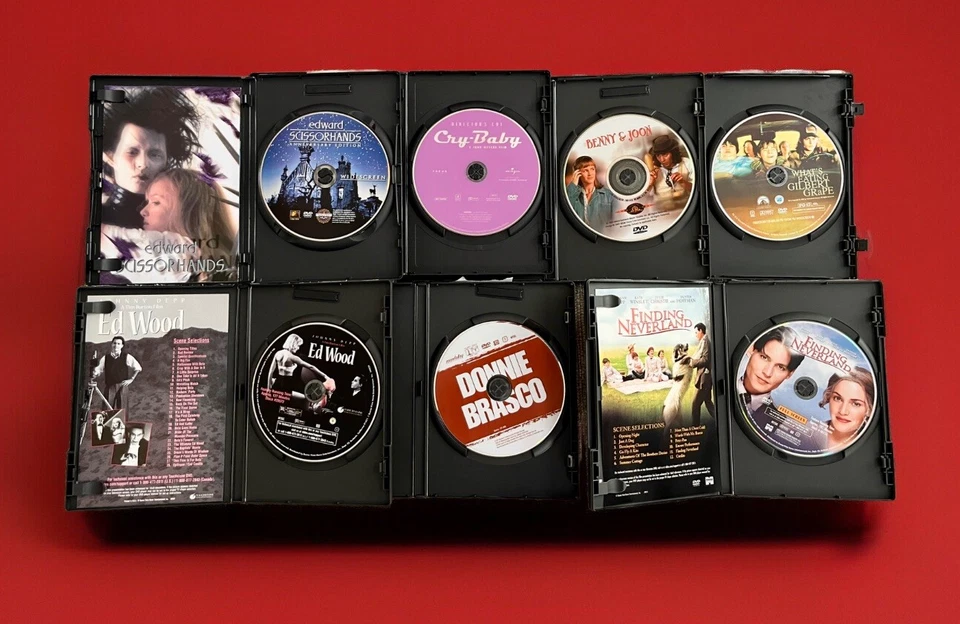 Lot 8 Johnny Depp DVDs Movies Scissorhands Blow Grape Brasco Neverland Ed Wood + Foto 2 de 3