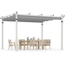 12' x 10' Outdoor Pergola w/Retractable Canopy Aluminum Frame Anchors Patio Grey