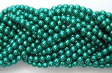 Czech Round Glass Imitation loose Pearls, Teal Green nacre pearl color