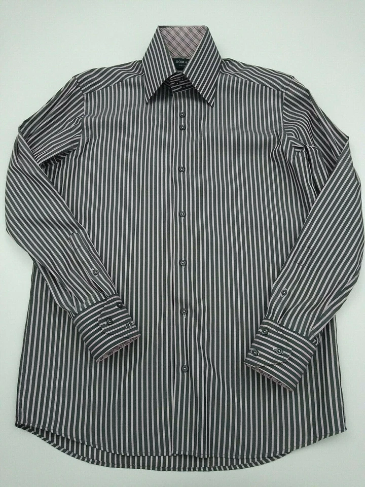 Domani Blue Label Men's Dress Shirt M 32/33 15.5" Pink Black Striped Long Sleeve - Image 2 of 4