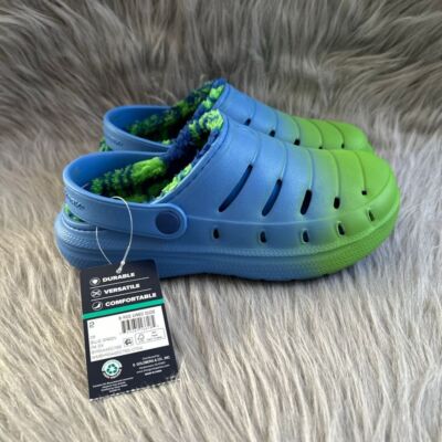 Rugged Shark Lined Clogs Little Boys Size 2 Blue Green Slip On Shoes Sandals
