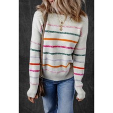 Striped Round Neck Dropped Shoulder Sweater