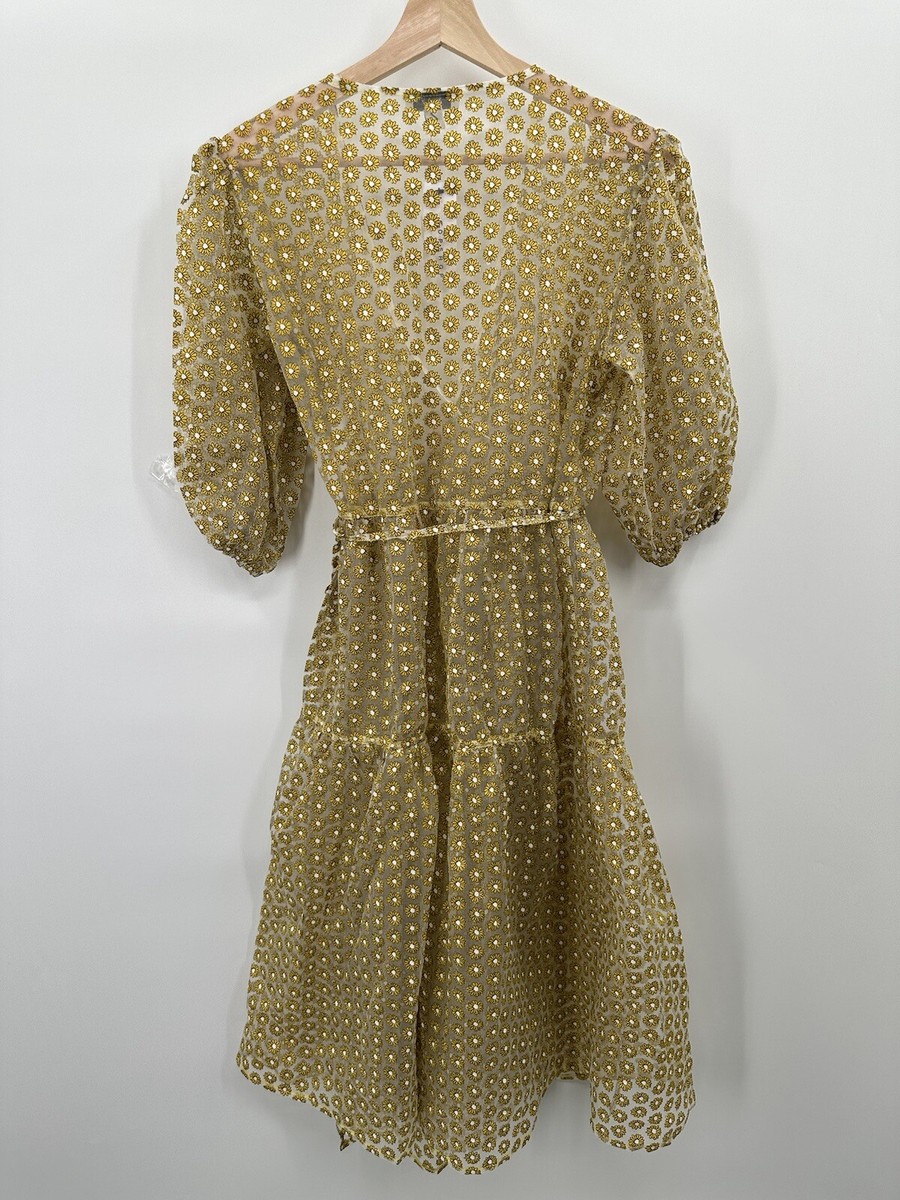 Topshop Women's Sheer Puff Sleeve Wrap Midi Dress Daisy Print Sz 6 | eBay