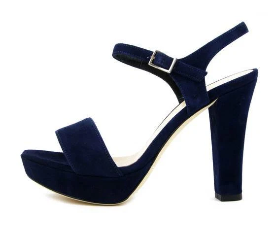 Sandali Donna Eleganti Comodi in Pelle Camoscio Blu Tacco Alto 11