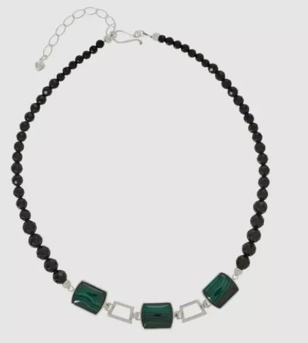 Collar artesanal reversible de malaquita y calcedonia de plata esterlina de 18" Jay King - Imagen 2 de 4