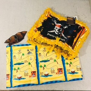 Disney Pirates of the Caribbean Flag Shaped Pull String Pinata with Table Cover