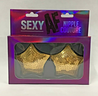 Gold Sequin Stars Nipple Couture Pasties Lingerie Reusable Silicone Gift Sexy AF