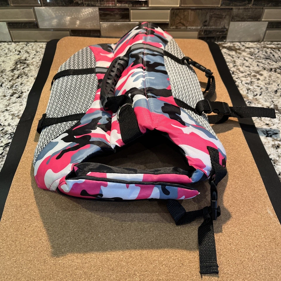 Camouflage Pink, Black & Gray Dog Life Jacket Swimming Size 14 Inches Long - Image 3 of 3