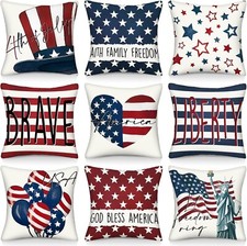Set of 4 Vintage American Flag Throw Pillow Covers 4th of July Independence Af