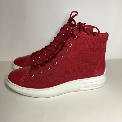 New Ecco Soft 3 Hi Top Fabric Lace-up Red Sneaker Boots Womens Size 10-10.5/41