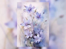 Purple Flowers Watercolor Painting Print - Floral Wall Art 5"x7" on Matte Paper