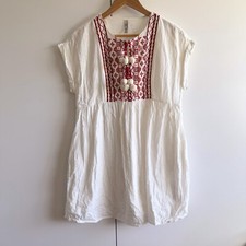 Zara TRF Collection White and Red Boho Weave Mini Dress