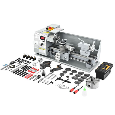 CREWORKS 8x16in Mini Metal Lathe 1100W Brushless 2250rpm 2 Chucks Tool Bundle