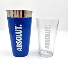 Absolut Vodka 2-Piece Boston Shaker, 16 oz. Mixing Glass & 28 Oz. Shaker, NIB!
