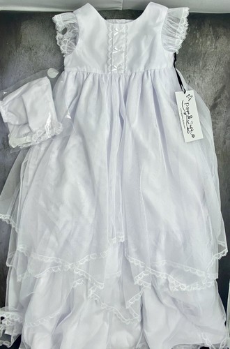 Lace Embroidered Christening Dress Baptism Gown Baby-Girls Newborn infant Gown with Bonnet Set
