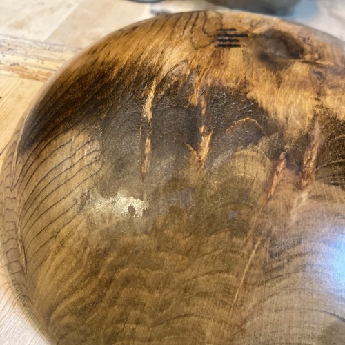 Vintage Wooden Bowl Handmade Oval 12.5”x13.5” Farmhouse Rustic Sealed - Picture 7 of 14