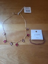 J Crew Factory Pink Heart Necklace Pink Faux Rhinstone Bracelet for Girls