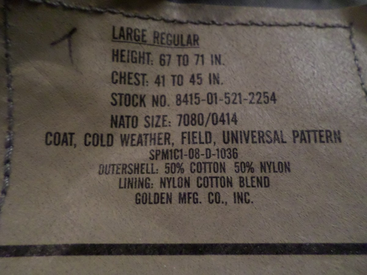 NEW U.S MILITARY GENUINE ISSUE ACU M-65 FIELD JACKET LARGE GOLDEN