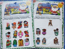 Vintage 80s Christmas Vinyl Stick On Puffy Stickers Snowman Santa Bells NOS