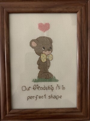 completed finished cross stitch Precious Moments Fur Ever Friends 5 X 7 Framed 