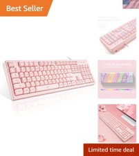 Quiet USB Gaming Keyboard with Mechanical Feel and RGB Backlight   Pink Edition