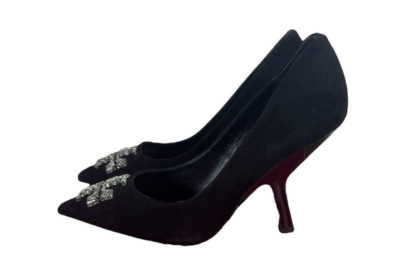 Tory Burch Eleanor Pave 65 Samt Pumps Pumps Schuhe Absatz Schwarz US 7 EU 38 UK 5