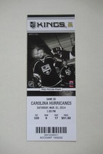 LOS ANGELES KINGS VS CAROLINA HURRICANES 3/1/2014 FULL TICKET ~ JARRET STOLL