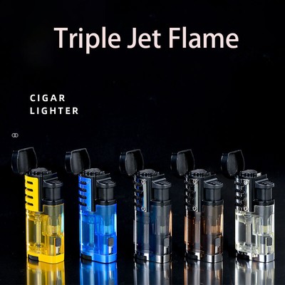 Cigar Lighter Triple Jet Flame Refillable Butane Torch Lighters Adjustable Rest