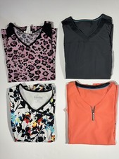 4 Pcs Womens V-Neck Media Scrub Top Short Sleeve Pockets Multicolor Size S