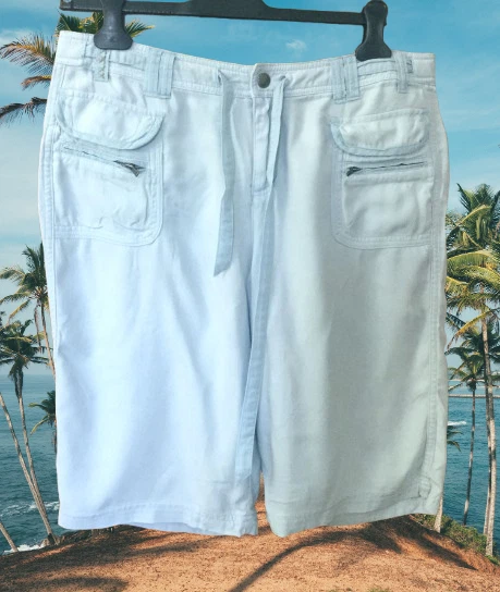 DA-NANG RARO CARGO BERMUDAS LAVABLES 100% SEDA AZUL CIELO PANTALONES CORTOS EN GRANDE Foto 2 de 4