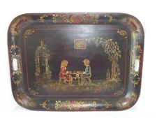 Vtg. Victorian Style Metal Serving Tray Toleware Children Dining Crack on Sides 