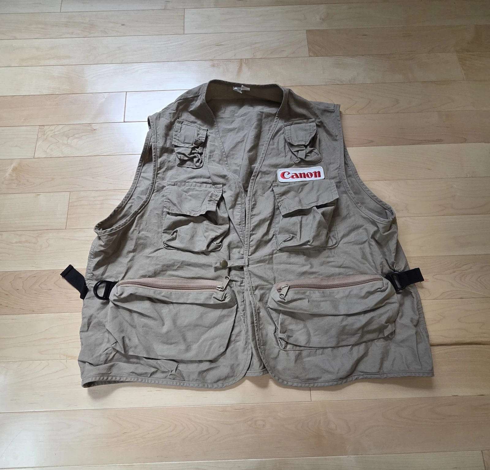 Vintage Canon Men's XL OSFA Safari USA MADE Photographer Cargo Khaki Vest