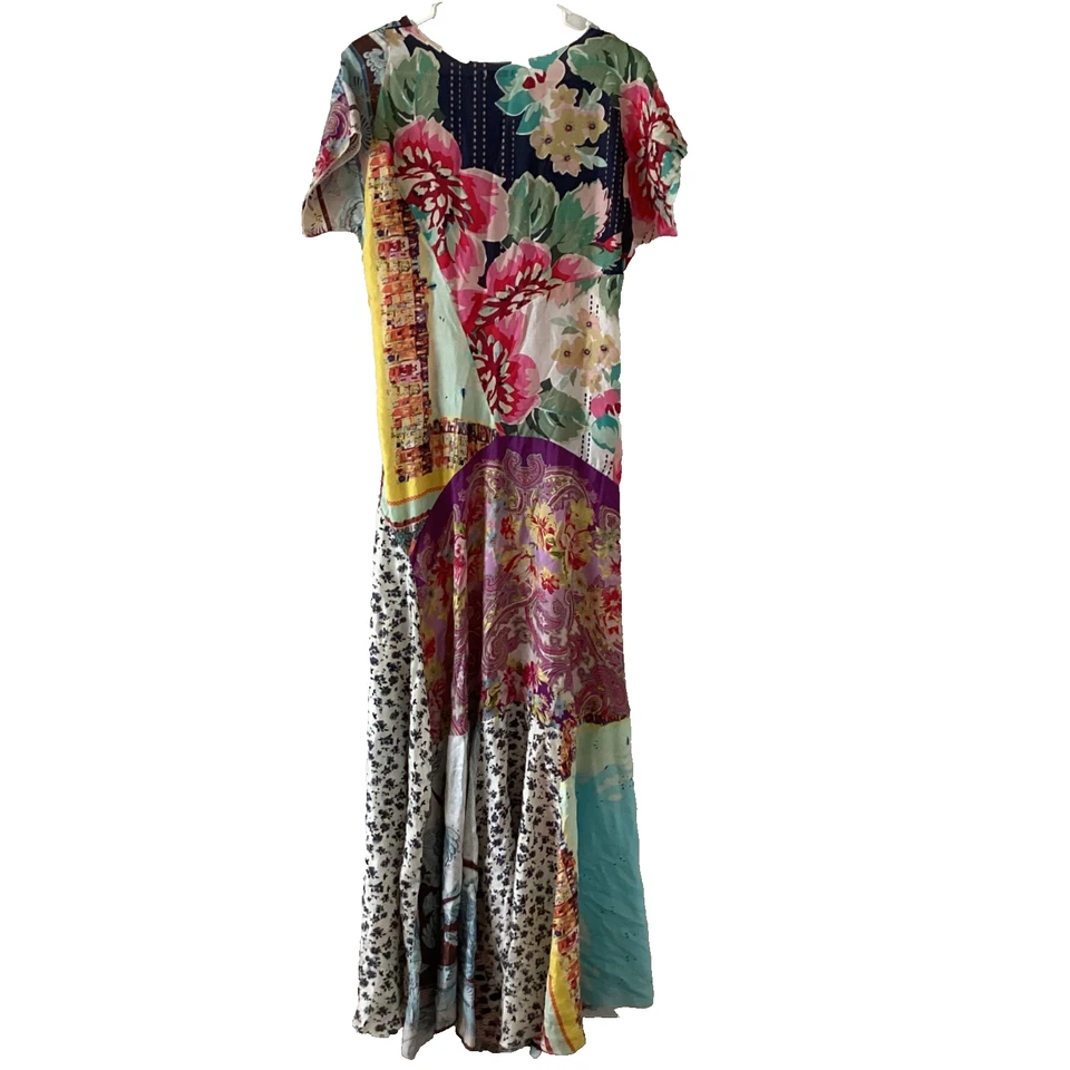 Maxi Vestido Johnny Was 100% Seda Patchwork Boho Floral Paisley Bolsillos Talla S Foto 2 de 4