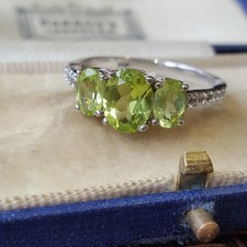 Sterling Silver Trilogy Ring Peridot and Topaz Jewellery UK Size R 1/2 US 8.75
