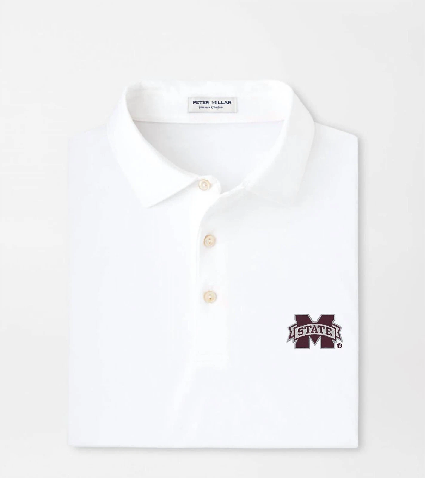 Peter Millar Men's Mississippi State Solid Performance Jersey Polo White