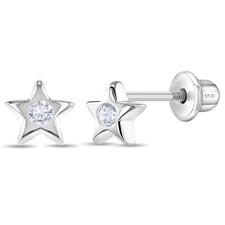 925 Sterling Silver CZ Little Star Screw Back Earrings Baby Girl Toddlers